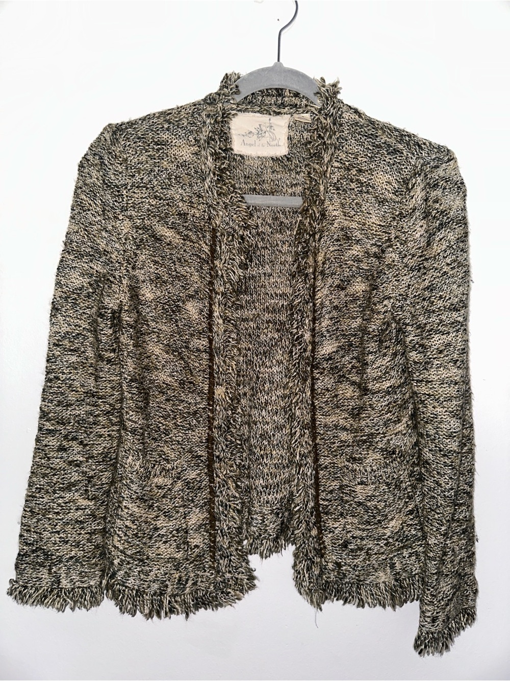 Angel Of The North Black & Cream Marled Fringe Open-Front Cardigan